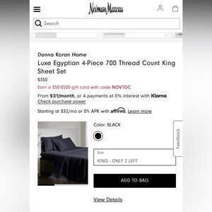 Donna Karan Luxe Black King Sheet Set